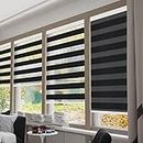 Zebra Blinds for Windows Custom Size Cordless Blackout Roller Blinds,Dual Layer Sheer or Privacy Light Control,Day and Night Window Blinds and Shades,Black,18" W x 72" H