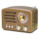 PRUNUS J-160 Klassisches Radio Retro Design UKW FM AM(MW) SW SD USB MP3 Bluetooth Transistor Radio mit Lautsprecher, unterstützt AUX-Funktion, 270° großes Kompass Tuning Fenster. (Gold)