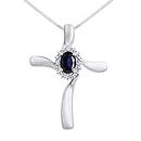 Diamond & Sapphire Cross Pendant Necklace Set In Sterling Silver .925 with 18" Chain