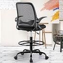 KERDOM Drafting Chair Tall Office Chair Ergonomic Computer Standing Desk Chair Swivel Work Chair with Flip-up Armrests and Adjustable Footrest Ring (933-Z Black)