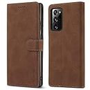 S. Dawezo Samsung Galaxy Note 20 Ultra Case, RFID Blocking Matte Leather Wallet Magnetic Closure Flip Cover with kickstand and Card Slots,Full Coverage Case for Samsung Note 20 Ultra- Dark Brown