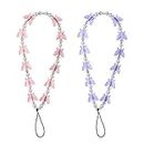 2pcs Beaded Phone Bracelet Strap, Crystal Butterfly Pearl Beaded Phone Charm Strap Hand Wrist Lanyard for Telephone Keychain Charm for Women Girls (Purple, Pink)