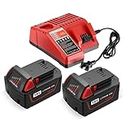 FirstPower 2Pack 5.0Ah Battery and Charger Replace for Milwaukee M18 Battery and 48-45-1812 Mutiple Volts 12V/18V Charger Compatible with M18 Cordless Power Tools