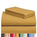 LuxClub 4 PC Sheet Sheets Deep Pockets 18" Eco Friendly Wrinkle Free-Kids-Fitted Sheets Machine Washable Hotel Bedding Silky Soft - Gold Twin