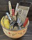 Lot Of Vintage Kitchen Utensils And Enamelware Bowl Farmhouse Tools & Gadgets