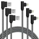 APFEN iPhone Charger Cable 3Pack 6FT/1.8M Fast Charger Cable 90 Degree Nylon Braided iPhone USB Charging & Syncing Cord Compatible with iPhone 14 13 12 11 X 8 7 6S iPad AirPods, BlackGrey