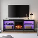 WAMPAT Fireplace TV Stand for 75+ Inches TV with 16 Color RGB LED Light,Wood Entertainment Center with Electric Fire Place,Classic TV Console Table Television Stands for Living Room Bedroom,Black,70"