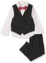 Calvin Klein Baby Boys' 4-Piece Formal Set, Includes Dress Shirt with Bow Tie, Suit Vest & Dress Pants, Black Performance, 12 Months