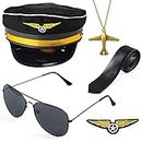 Beelittle Airline Pilot Captain Costume Kit Pilot Dress up Accessory Set with Aviator Sunglasses