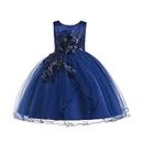 LENEFU Baby Girl Princess Bridesmaid Pageant Gown Birthday Party Wedding Dress Sleeveless Party Dresses Girl Clothes(Navy,110)