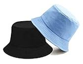 FY LANEBucket Hat for Women Men Teens Reversible Summer Cap for Travel Outdoor Hiking nisex Cotton Bucket Pack of 2 Sky Blue