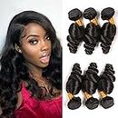 Brazilian Hair Loose Wave 3 Bundles Wet And Wavy Pack Dark Brown Unprocessed Mink Remy Hair Extension Double Weft Grade 9A Curly Bundles Weaving Hair For Black Women Natural Color 16 18 20 Inch