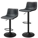 Finnhomy Bar Stools Set of 2 Counter Height, Swivel Barstools with Footrest and L Shape Back, Height Adjustable Modern Bar Chairs, Vintage Leather, Retro Black