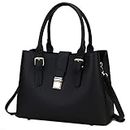 Handbags for Women, VASCHY Soft PU Leather Ladies Top Handle Bag with Triple Compartments Satchel Purse Work Tote Casual Travel Shoulder Bag Black