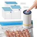 Food Sealer Vacuum Sealer,Kiwinvou USB Rechargeable Vacuum Sealer Set with 10 Reusable Vacuum Food Storage Bags for Food Storage