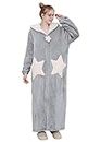Hellomamma Womens Robe Hooded Zipper Flannel Bathrobes Housecoat Ladies Plush Fleece Warm Sleepwear Long Pajamas Nightgown