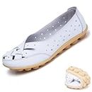 EYESLA Orthopedic Loafers in Breathable Leather - Women's Comfortable Loafer Casual Flats Breathable Slip On Shoes (Color : Bianco, Size : US 7.5)