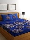 RD TREND King Size Cotton Feel 210Tc All Over Elastic Fitted Double Bedsheet Size (72"x78"x8" inch) with 2 Pillow Covers Color - Blue,Pattern-Flower