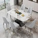 LUFTUT Modern Dining Table Set for 6,Dining Room Table with 6 PU Leather Dining Chairs,63'' Dining Table with Tempered Glass Top and MDF Black Base,White Marble Kitchen Table and Chairs for 6