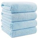 Orighty Bath Towels Set Pack of 4(27’’ x 54’’) - Soft Feel Bath Towel Sets, Highly Absorbent Microfiber Towels for Body, Quick Drying, Microfiber Bath Towels for Sport, Yoga, SPA, Fitness - Blue