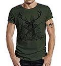 Camiseta de cazador, diseño de ciervo con texto Hunting Club, Todo el año, Estampado., Hombre, color verde oliva, tamaño XXXL