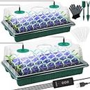 Upgrade Seed Starter Tray With Grow Light 2 Pack 80 Cells Seedling Tray Kit with Adjustable Humidity Dome Plant Starter Kit Gardening Plant Germination Light Trays for Seeds Growing Starting Green