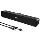 VOTNTUT Computer Speakers, Wired USB Mini Sound Bar Speaker for PC Tablets Laptop MP3 Mac Air/Pro (USB-C to USB Adapter Included) (Black)