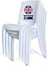 4 x Chairs White Gloss, Stackable, Recyclable, Strong, Made in UK, Durable, Stylish, Comfortable, UV Resistant | Kitchen, Living, Dining, Office, Outdoor, Café, Restaurant, College, Hotel, Event