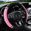 VidFair Steering Wheel Cover,Universal Size M 37-38cm /14.5-15inch Colorful Bling Crystal Rhinestones Auto Elastic Steering Wheel Protector for Women Girls,Car Accessories for Most Cars (Pink)
