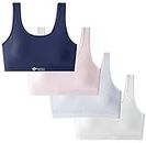 Herepai Big Girls' Sports Bra with Breathable Pads Teens Cotton Training Bras, Navy,Pink,Grey,White, 12-16 Years