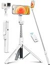 Selfie Stick Tripod with Remote, ANXRE 50”Portable Travel Selfie Stick Tripod, Wireless Selfie Stick Phone Tripod Stand for Cell Phone Compatible with 4-7" iPhone Android Samsung Smartphones(White)