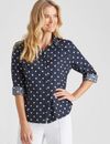 Noni B - Womens Summer Tops - Blue Blouse / Shirt - Linen - Polka Dot - Clothes