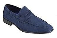 Men's Suede Penny Loafers Classic Slip on Loafer Shoes in Black Blue Tan [EL0800-NAVY-7]