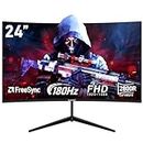 Gawfolk 24 Inch Curved PC Gaming Monitors 180hz, FHD 1080p 1ms without Bezel, freesync, 100% sRGB，178 ° Angle View HDMI DisplayPart, Compatible with Mural VESA75*75MM - Black