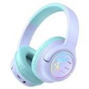 iClever Kids Bluetooth Headphones with LED Lights, BTH18 Safe Volume 74/85/94dBA, 43H Playtime, Stereo Sound, USB-C, AUX Cable, Bluetooth5.3 Over Ear Kids Headphones Wireless for Tablet/Travel, Purple