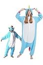 DarkCom Blue Unicorn Onesie Unisex Adult Pajamas, Flannel One Piece Cosplay Halloween Christmas Costume for Women Men X-Large, Unicorn-blue, X-Large