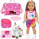 ZITA ELEMENT 9 Pcs Girl Doll Clothes and Accessories for 18 Inch Girl Dolls and Kids Gift - Unicorn Printed Doll Clothes Carrier Bag Toy Pet and Toy Pet Bed Etc