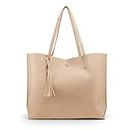 Oct17 Women Tote Bag - Tassels Leather Shoulder Handbags, Fashion Ladies Purses Satchel Messenger Bags - Beige