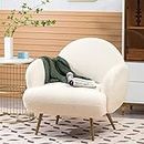 White Accent Sherpa Chair for Living Room Bedroom Reading Comfy Modern Armchair with Golden Metal Legs Mid-Century Sofa Chair