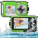 Shimshon Underwater Camera Full HD 2.7K 48MP Waterproof Camera for Snorkeling Dual Screen Waterproof Camera Digital with Self-Timer and 17X Digital Zoom (Green)