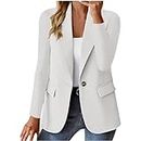Blazer for Women Trendy Lapel Long Sleeve a Button Suits Jacket Casual Classic Elegant Business Office Ladies Blazers, A01_white, Large