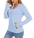 TACVASEN Women's UPF 50+ Hooded Jackets Zip Up Quick Dry Lightweight Jackets Sun Shirts Outdoors, Blue, L