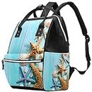 Diaper Bag Backpack, Multifunction Large Travel Backpack, Starfish Shell Conch Ocean Summer