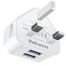 USB Plug Charger,Rekavin Dual Port USB Wall Plug Adapter UK Compact Mains Charge 2.1A with Smart IC Charging Technology for iPhone 11 Xs/XS Max/XR/X/8/7/6/Plus,iPad Pro/Air 2/Mini 4 etc