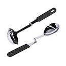 Souper Cubes + Lori Greiner No Mess Silicone Handle Stainless Steel Ladle and Serving Spoon Set - Kitchen Utensils for Cooking and Serving - Charcoal Color - 2 Piece Set Spouted Ladle and Spoon