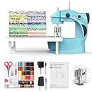 KPCB Sewing Machine [Full Set] with Fabric Bundles and Finger Guard, Mini Electric Sewing Machine with Extension Table & 42PCS Sewing Kit