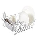 Sweet Home Collection 2 Piece Dish Drying Rack Set Drainer with Utensil Holder Simple Easy to Use Fits in Most Sinks, 14.5" x 13" x 5.25", Silver