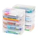 IRIS USA 13 x 22 cm Medium Plastic Hobby Art Craft Supply Organizer Storage Box with Snap-Tight Closure Latch, 10 Pack, Stackable Art Satchel Case for Ribbons Beads Sticker Yarn and Ornaments, Clear