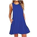 descuentos de hoy 90 oferta del Dia Womens Summer Dresses 2024 Casual Solid Color Sleeveless Sun Dresses Ladies Loose Fit Crewneck Swing Dress Petite Dresses for Women Blue S