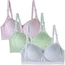 EDS Service Girls First Bra, Soft Cotton Teen Bras, 3 Pack Wire Free Padded Crop Top, Young Girls Underwear with Adjustable Strap for Women 12-18Years
